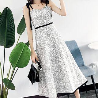 Shoulder-tie A-line Midi Lace Dress