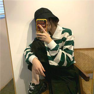 Striped Long-sleeve Loose-fit Polo-shirt