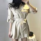 3/4-sleeve Buttoned Wide-leg Playsuit