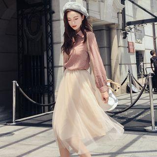 Set: Pinstriped Blouse + Midi Skirt