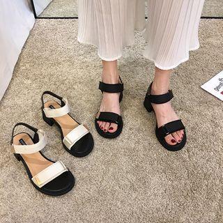 Block-heel Adhesive Strap Sandals
