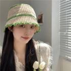 Two-tone Cut-out Straw Bucket Hat