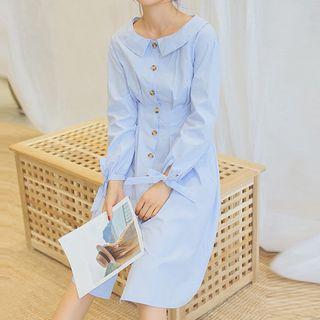 Buttoned Long-sleeve Shirt Dress