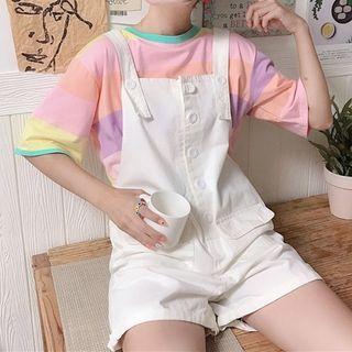 Striped Short-sleeve T-shirt / Wide Leg Jumper Shorts