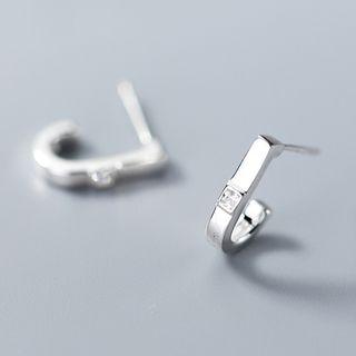 925 Sterling Silver Rhinestone Letter J Earring As Shown In Figure - One Size