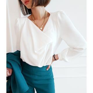 Puff-sleeve Draped-trim Top