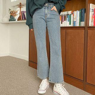 Hidden Band-waist Slit-hem Jeans