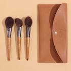 Set Of 3: Makeup Brush With Pouch - Set Of 3 - Khaki - One Size