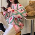 Heart Pattern Loose-fit Sweater Pink - One Size