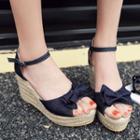 Bow Accent Ankle Strap Wedge Sandals