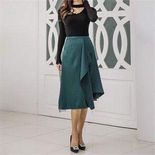 Drape-front Satin Flare Skirt