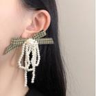 Ribbon Faux Pearl Fringed Earring 1 Pair - White - One Size