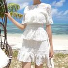 Short-sleeve Tiered Lace Dress