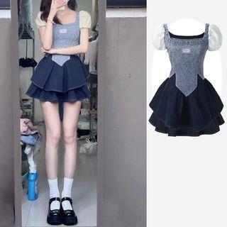 Short-sleeve Corset Tiered A-line Dress