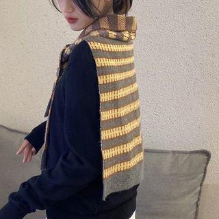 Striped Knit Scarf Yellow & Gray - One Size