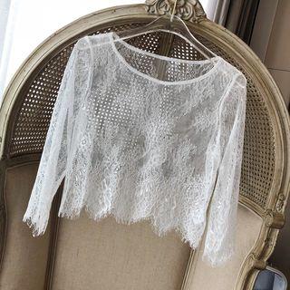 3/4-sleeve Cropped Lace Top