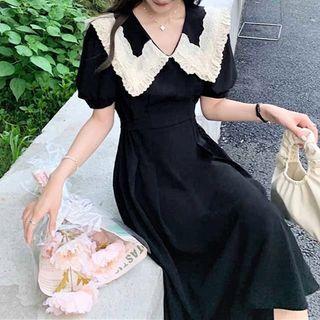 Peter Pan Collar Lace Panel A-line Dress