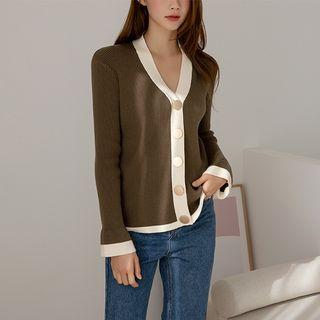 Piped Bell-cuff Metallic-button Cardigan