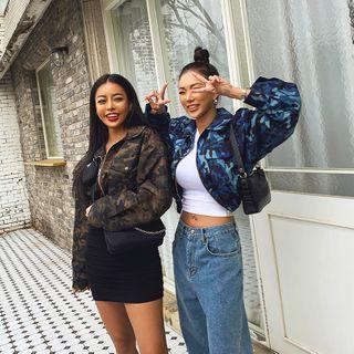 Banded-hem Camouflage Cropped Military Jacket