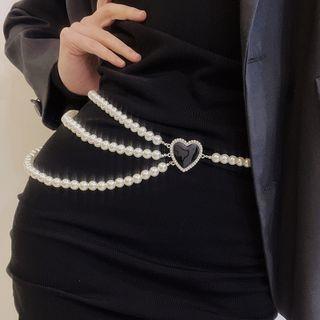 Heart Faux Pearl Waist Belt Pearl White - One Size