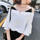 Mock Two-piece Cold Shoulder Chiffon Top