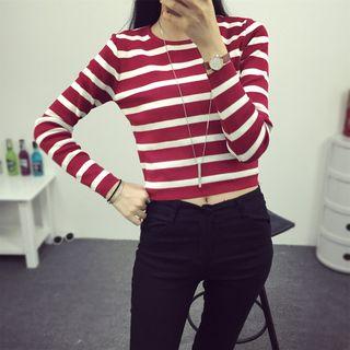 Cropped Striped Knit Top