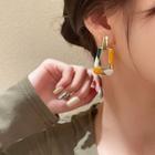 Print Rectangle Glaze Alloy Dangle Earring 1 Pair - Yellow & Green & White - One Size