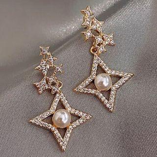 Star Faux Pearl Alloy Dangle Earring 1 Pair - Star - Gold - One Size
