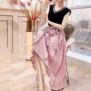 Sleeveless Ruffle Midi A-line Dress
