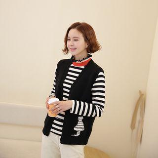 Cat Print Buttoned Knit Vest