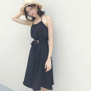 Plain Halter Spaghetti Strap Dress