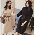 Long-sleeve A-line Knitted Midi Dress