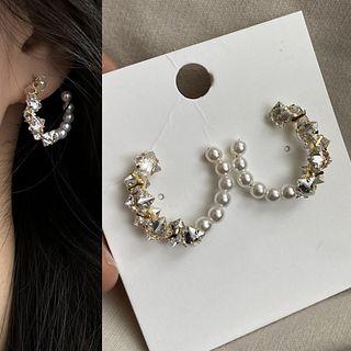 Cz Faux Pearl Hoop Earring 1 Pair - As Shown In Figure - One Size