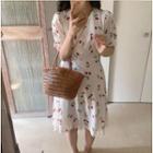 Short-sleeve Cherry Printed Chiffon Dress