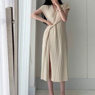 Asymmetrical Knot Cap Sleeve Maxi Dress