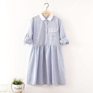 Cuffed Embroidered Collared Dress