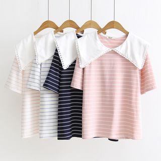 Collared Striped Short-sleeve T-shirt