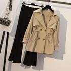 Double-breasted Trench Jacket / Slit Boot-cut Pants / Set