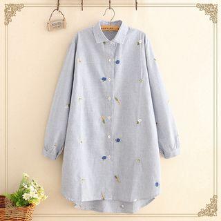 Carrot Embroidered Pinstripe Long Sleeve Shirt