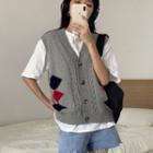 Printed Knit Vest Gray - One Size