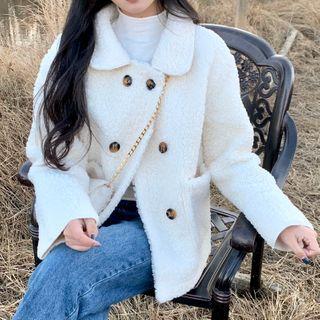 Collared Fleece Coat Almond - One Size