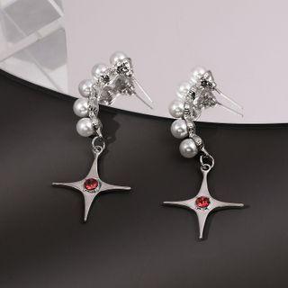 Cross Beaded Ear Stud 1 Pair - White & Red - One Size