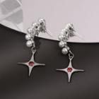 Cross Beaded Ear Stud 1 Pair - White & Red - One Size