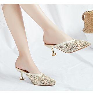 Sequined Mesh Heel Mules