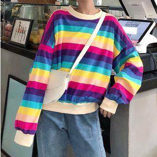 Long-sleeve Striped Loose-fit Top Rainbow - One Size