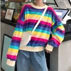 Long-sleeve Striped Loose-fit Top Rainbow - One Size