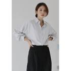 Round-hem Stripe Shirt Black - One Size