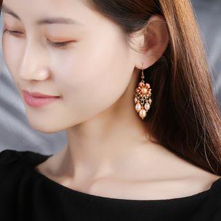 Faux Pearl Cloisonne Flower Dangle Earring