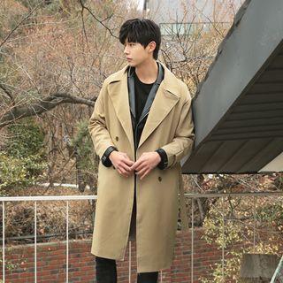 Peaked-lapel Double-breasted Long Coat With Sash