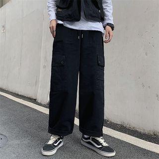 Drawstring Waist Side-pocket Cargo Pants